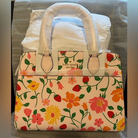 Kate Spade Madison Strawberry Garden Printed Medium Satchel, Pink Multi - Picture 10 of 14